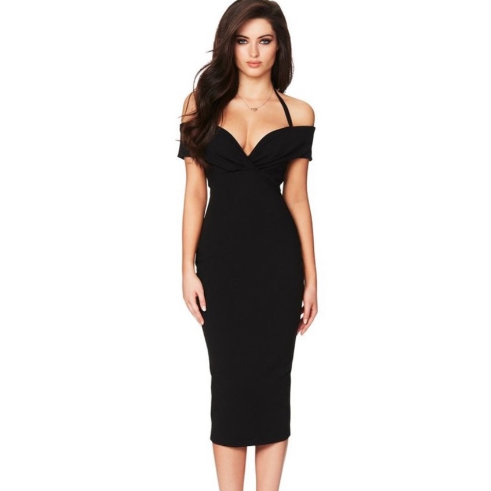 NWT Nookie Athena Off Shoulder Midi Dress in
Black medium (us 6)